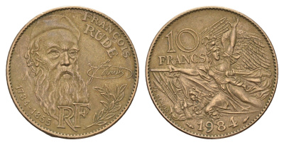Франция 10 франков 1984 200 лет со дня рождения Франсуа Рюда KM 954 никель латунь 4118-924