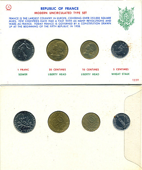 Франция набор из 4 монет 1961-1965 в картонном буклете 3-6-3-16