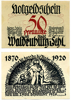 ВАЛЬДЕНБУРГ 50 ПФЕННИГОВ 1920 29 СЕНТЯБРЯ 1920 - 29 ДЕКАБРЯ 1920, НОТГЕЛЬД, ЗЕМЛЯ СИЛЕЗИЯ Grabowski 1371.5b бумага 2193-17-2-1