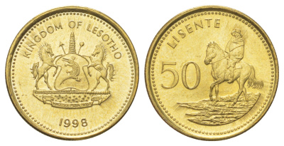 Лесото 50 лисенте 1998 KM 65 сталь плакированная латунью UNC 4617-444