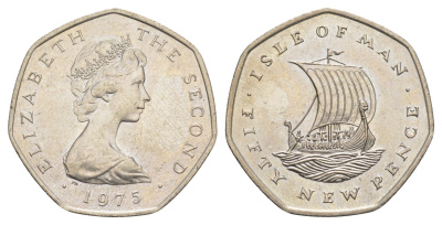 Остров Мэн 50 пенсов 1975 Елизавета II (1952-2022) KM 24 медно-никель aUNC 4653-231