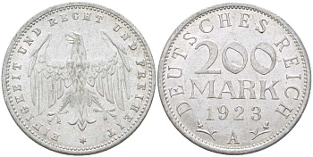 ГЕРМАНИЯ 200 МАРОК 1923 A KM 35, J. 304, Weege 22 алюминий 210-452