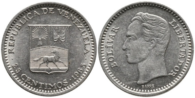 Венесуэла 25 сентимо 1965 Симон Боливар KM 40 никель 4532-265