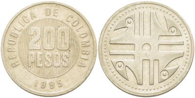 КОЛУМБИЯ 200 ПЕСО 1995 KM 287 медь никель цинк 213-744