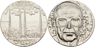Финляндия 10 марок 1975 S-H, 75 лет президенту Урхо Кекконену KM 54 серебро UNC 1525-1323