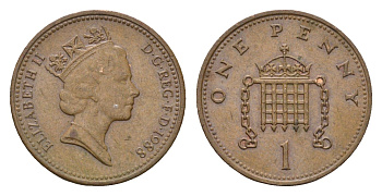 Великобритания 1 пенни 1988 Елизавета II (1952-2022) KM 935, Spink 4381 (B3) бронза 4684-1024