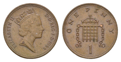 Великобритания 1 пенни 1988 Елизавета II (1952-2022) KM 935, Spink 4381 (B3) бронза 4684-1024