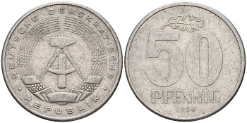 ГДР 50 пфеннигов 1958 A KM 12.1 алюминий 65-1013