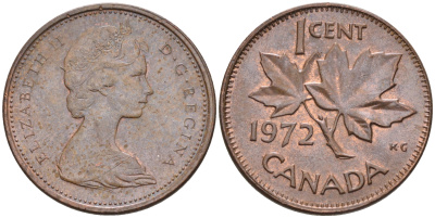Канада 1 цент 1972 Елизавета II (1952-2022), кленовый лист KM 59.1 бронза    4147-255