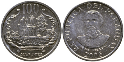 ПАРАГВАЙ 100 ГУАРАНИ 2006 KM 177b никелированная сталь 4388-224