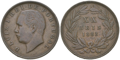 Португалия 20 реалов 1883 Луиш I (1861-1889) KM 527 бронза 4512-911