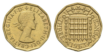 Великобритания 3 пенса 1963 Елизавета II (1952-2022) KM 900, Spink 4153 никель латунь 4121-655