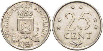 Нидерландские Антилы 25 центов 1981 Беатрикс (1980-2013) KM 11 никель 220-565