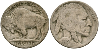 США 5 центов 1927 индеец, бизон KM 134 медно-никель 4135-434