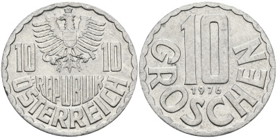 АВСТРИЯ 10 ГРОШЕЙ 1976 KM 2878 алюминий 4396-1054