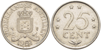 Нидерландские Антилы 25 центов 1981 Беатрикс (1980-2013) KM 11 никель 220-565
