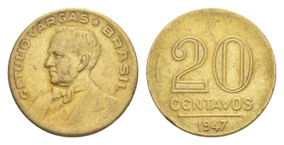 Бразилия 20 сентаво 1947 Жетулиу Варгас KM 556a алюминиевая бронза 4644-451