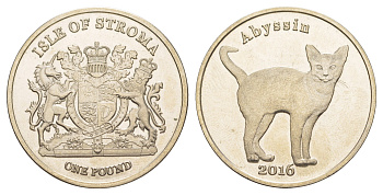 Остов Строма (Шотландии) 1 фунт 2016 серия Кошки - Абиссинская кошка медно-никель UNC 4645-422