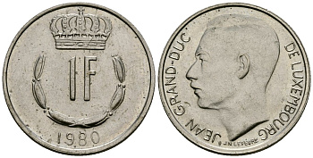 Люксембург 1 франк 1980 KM 55 медно-никель 4171-1115