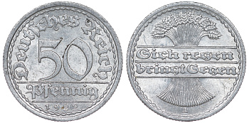 Германия 50 пфеннигов 1922 A KM 27, J. 301 алюминий aUNC 4114-1136