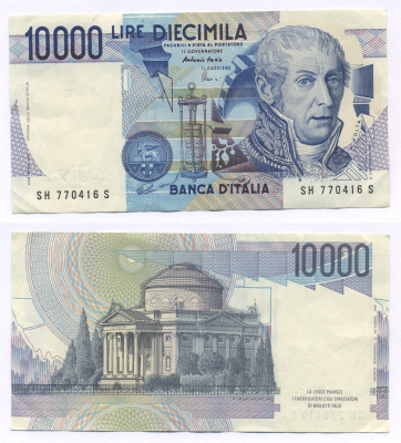 Италия 10000 лир 1984 Вольта, музей Храм Вольтиано Pick 112d бумага 7147-38-1