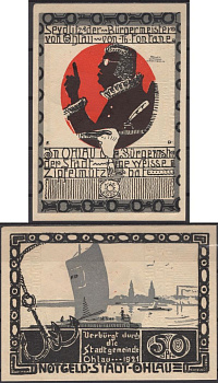 Охлау 50 пфеннигов 1921 DeNG 2 1011.1-1/6 бумага UNC (пресс) 8613-53-1-1