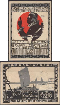 Охлау 50 пфеннигов 1921 DeNG 2 1011.1-1/6 бумага UNC (пресс) 8613-53-1-1