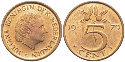 Нидерланды 5 центов 1979 Юлиана (1948-1980) KM 181 бронза UNC 3856-515