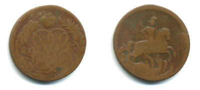 РОССИЯ 1 КОПЕЙКА 1757 медь 61-142