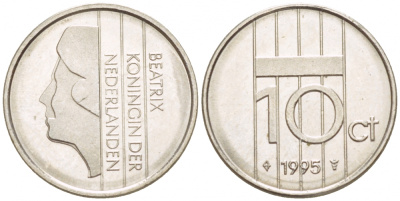 НИДЕРЛАНДЫ 10 ЦЕНТОВ 1995 БЕАТРИКС KM 203 никель 4547-932