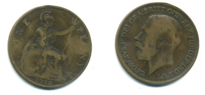 Великобритания 1 пенни 1913 Георг V (1910-1936) KM 810, Spink 4051 бронза 47-1246