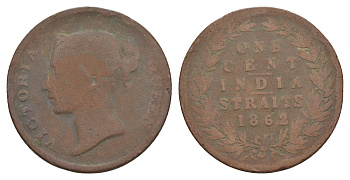 Стрейтс-Сетлментс (Стрейтс Сетлментс) 1 цент 1862 Виктория (1837-1901), год-тип KM 6 медь 4656-252