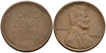 США 1 цент 1958 Линкольн KM А132 медь цинк 4564-313
