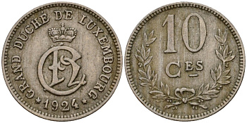 Люксембург 10 сантимов 1924 Шарлотта (1918-1964) KM 34 медно-никель 4575-1052