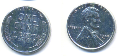 США 1 цент 1943 S (Сан-Франциско), Авраам Линкольн KM 132a сталь плакированная цинком 4392-739