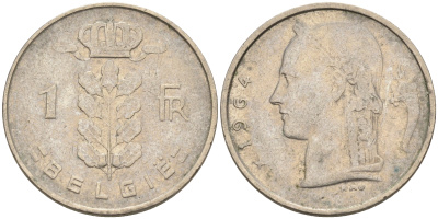 Бельгия 1 франк 1964 Belgie KM 143.1 медно-никель    4592-1142