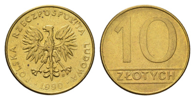 Польша 10 злотых 1990 Y 152.2 латунь UNC 4615-828