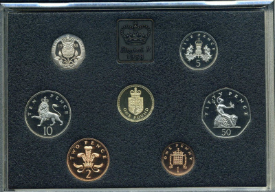 Великобритания набор из 7 монет 1988 в пластике, с сертификатом, в оригинальной коробке Spink PS 41 PROOF 5-6-4-6