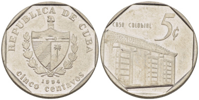 Куба 5 сентаво 1994 Casa Colonial KM 575.1 сталь плакированная никелем 66-647