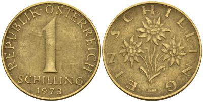 Австрия 1 шиллинг 1973  KM 2886 алюминиевая бронза    4161-1144