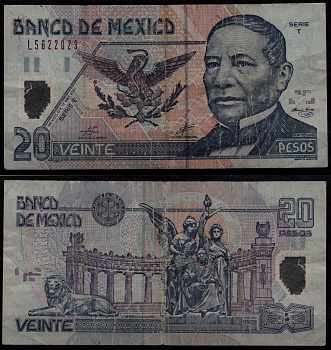 Мексика 20 песо 2001 Бенито Хуарес, хемицикл а Хуареса в Мехико Pick 116 a(1) полимер 8604-21-3-1