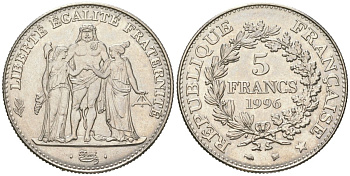 Франция 5 франков 1996 200 лет французскому десятичному франку KM 1155 никель UNC 4616-612