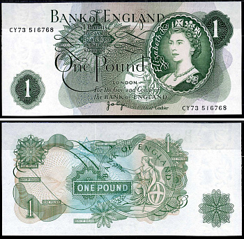 Англия 1 фунт ND (1960-1977) Банк Англии, серия CY73 Pick 374g бумага UNC (пресс) 7202-48-2
