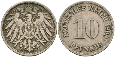 Германия 10 пфеннигов 1898 F J. 13,  KM 12 медно-никель    4603-553