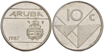 Аруба 10 центов 1987 Беатрикс (1980-2013) KM 2 сталь плакированная никелем 66-358