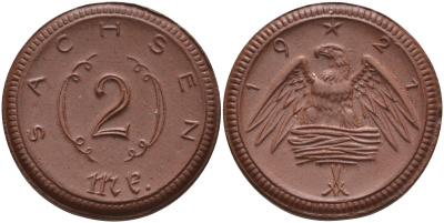 Саксония 2 марки 1921 J. N 56 фарфор 1094-1-24