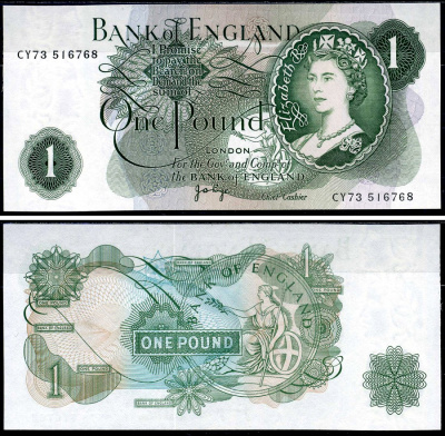 Англия 1 фунт ND (1960-1977) Банк Англии, серия CY73 Pick 374g бумага UNC (пресс) 7202-48-2