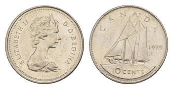 Канада 10 центов 1979 Елизавета II (1952-2022), парусник KM 77 никель 4639-641