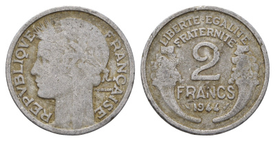 Франция 2 франка 1944 KM 886a.1, Le Franc 269.4 алюминий 4118-545