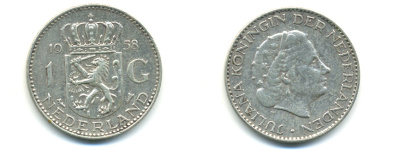 Нидерланды 1 гульден 1958 Юлиана (1948-1980) KM 184 серебро 83-747
